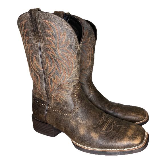 Ariat Men's 10.5 Western Cowboy Boots Broad Square Toe Rodeo Leather 10016291 - Picture 1 of 9